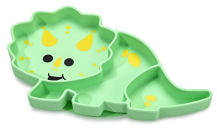 melii Geteilter Silikon-Saugnapfteller - 100% Silikon, für Baby + Kleinkinder - BPA-frei, spülmaschinen- & mikrowellengeeignet (Dinosaurier)