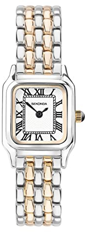 Sekonda Monica Damen-Quarzuhr 20 mm in Weiß mit römischen Ziffern, Analog-Anzeige und Armband aus Legierung, Rotgold, zweifarbig, Armband