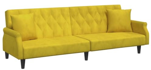 vidaXL Schlafsofa mit Armlehnen, Sofa mit verstellbaren Rückenlehnen, Couch für Wohnzimmer, Schlafcouch Bettsofa Sofabett, Gelb Samt