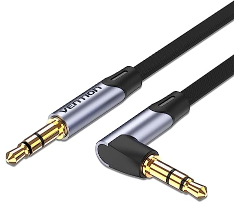 VENTION Cable auxiliar de 3,5 mm Cable de audio de 0,5m y 90 grados Cable plano TRS Cable estéreo de 3,5 mm a 3,5 mm Cable macho a macho, para auriculares, Altavoz, automóvil Barra de sonido, PC