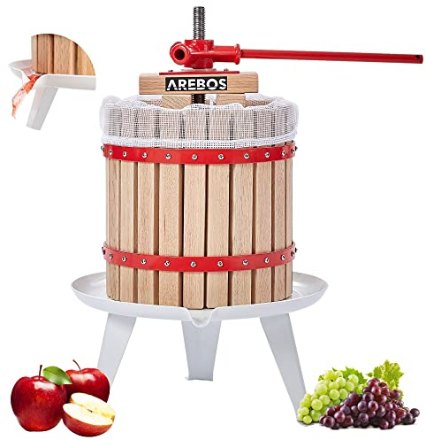 Arebos Obstpresse 12L | Manuelle Saftpresse I Beerenpresse inkl. Presstuch, Druckplatte und Metallspindel I Für jegliche Arten von Saft & Gemüse