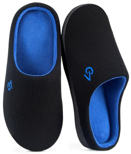 VeraCosy Men's Two-Tone Memory Foam Slippers Blue,10-11 UK