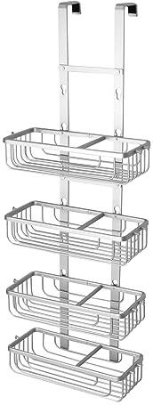 Duwee Hanging Shower Caddy 4 Tier, Over Door Shower Organizer, Silver | Aluminium Shower Caddies, Over Door Bathroom Caddy Organizer for Shampoo, Conditioner, Body Wash