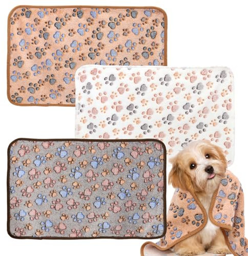 3 Pezzi Coperta Cane, Animali Domestici Copertina Gatto, Morbide e Calde Coperte per Cani, 40 X 60 cm Coperta per Cani e Gatti di Piccola Taglia, Graziose Copertina per Cani con Stampa di Zampe