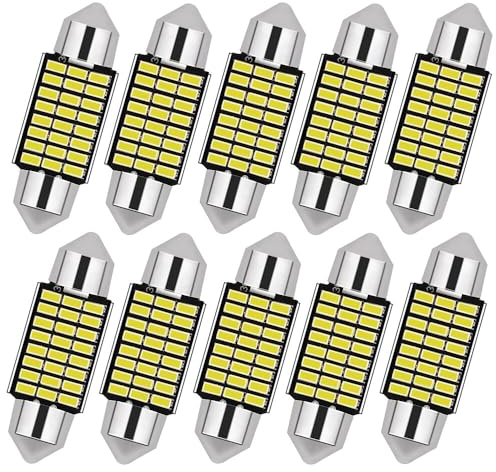 XPJBKC Auto LED Innenbeleuchtung, 10 Stück 36MM 500 Lumen Auto Innen Beleuchtung, 12V 3W LED Auto Innenraumbeleuchtung mit 24 Lampenperlen, Plug and Play Auto Innenraum Leselampe Quelle, Weiß Licht