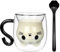 BELLE VOUS Taza de Cristal con Forma de Gato - Tazas Divertidas para Te Cafe Expreso Agua Espresso Capuchino Leche Condensada y Más - Vasos Originales de Doble Pared de Desayuno
