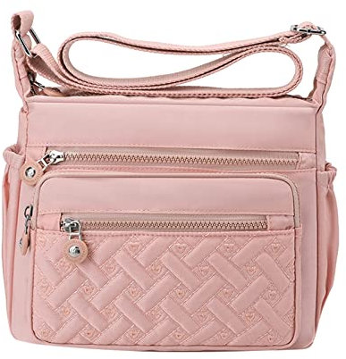 Umhängetasche Damen Klein Modern Crossbody Bag Damen Multi Pocket Lässige wasserdichte Crossbody Handtaschen Schulter Messenger Bag für Reisen Wandern Crossbody Bag Damen Kleine PU (Pink, One Size)