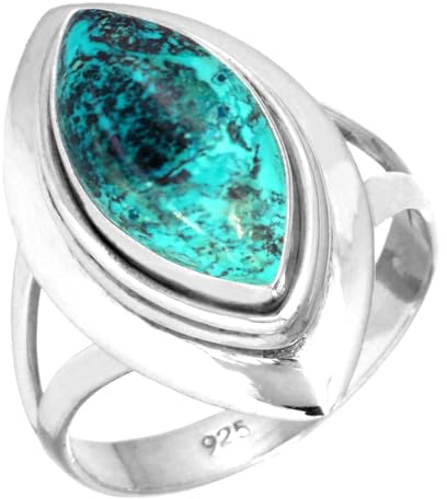 Jeweloporium 925 Silber Ringe für Damen Größe 50(15.9) Blau Echt Shattuckit mit Stein Solitär Silber Ringe Halloween Geschenk Kostüm Schmuck