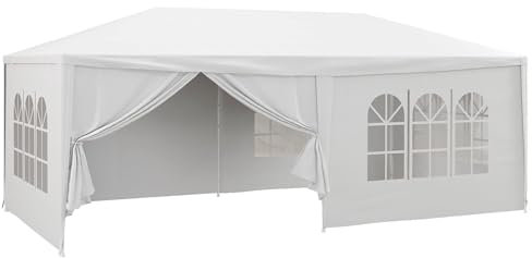 Outsunny Gazebo da Giardino 6x3m, Gazebo da Esterno con Pareti Laterali Rimovibili, Porte e Finestre per Feste, Bianco