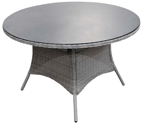 4 jahreszeiten gartenmobel Runder Gartentisch Dublin ø 120 cm | Mystic Grau | Rattan & Keramik