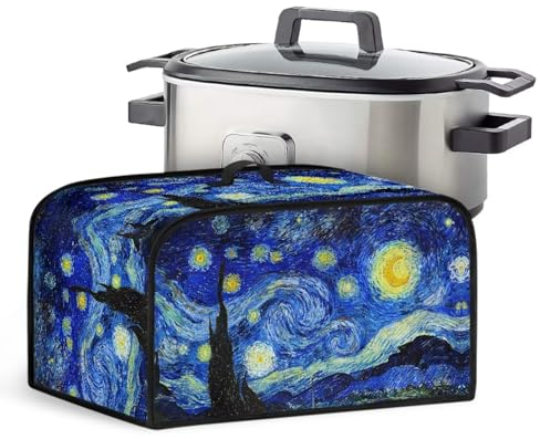 ZIATUBLES Slow Cooker Cover Dust Protection Stain Resistant Cover with Side Pockets and Handle Fit for Most 6-8 Qt Slow Cooker, Van Gogh Starry Night Pattern