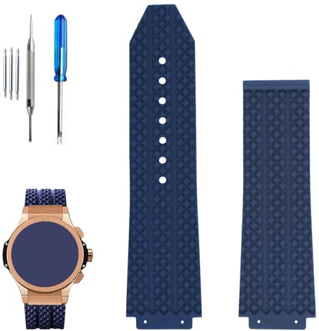 XIW Kompatibel mit 19 mm × 25 mm × 22 mm Hublot Big Bang Gummi-Uhrenarmband, Ersatz für Herren, Silikon-Armband, Damenarmband, Marineblau