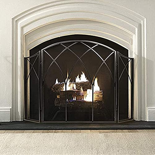 LIDDFAFA Kaminschutzgitter, Faltbarer Funkenschutzzaun, Kaminschutz, extra großer schmiedeeiserner 3-Panel-Kaminfender, Feuerschutz für Herd, Holz, Gas, Feuerstelle