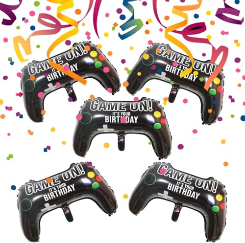 Ballon Game,5 PCS Ballons en Aluminium Jeu Vidéo,64×40cm Ballons de Jeux Vidéo,Ballons de Contrôleur,Ballons de Décoration de Jeu,Décoration de Fête de Jeu Vidéo,Jeux Vidéo Fête Anniversaire Deco