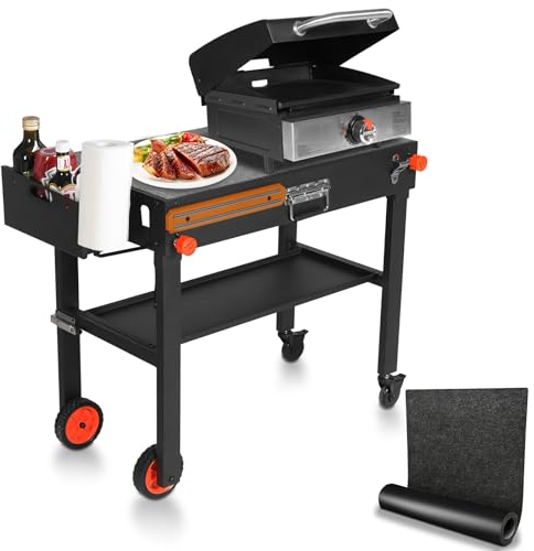 EUTRKei Outdoor Grill Cart with Wheels, Blackstone Grill Stand for 17 & 22, Folding Grill Table for Weber Grill, Ninja Woodfire Outdoor Grill, Portable Grill Table for BBQ Accessories