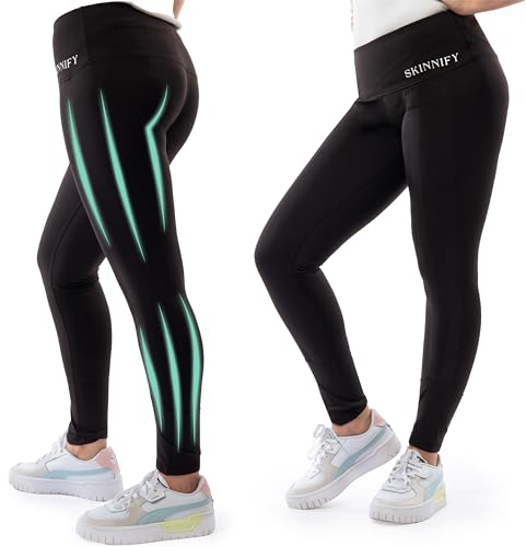 Skinnify Resistance Bands Sport Leggings für Damen | 4 Integrierte Resistance Bänder | High Waist | Leichte Kompression | Geeignet für den Alltag, Gym, and Yoga | Schwarz | M