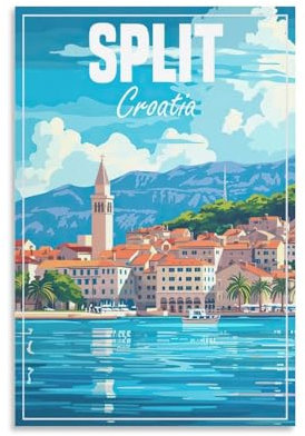 Jdheeh Poster auf Leinwand, Vintage-Reise, geteilt, Motiv: Kroatien, Wanddekoration, Poster, 20 x 30 cm