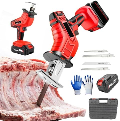 pealiritansemen Bone Meat Cutter, Electric Bone Cutting Machine, Portable Reciprocating Saw With 4 Saw Blades And 12 Pairs Of Gloves, Rubberized Handle, LED Lighting