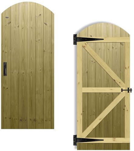 Tongue & Groove Interlocking Fully Framed Arched Top Pedestrian Side Garden Gate Height: 6ft (180cm) x Width: 75 cm Supplied with the Suffolk Latch Hinge Pack and Bolt
