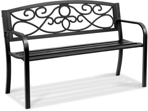 VEVOR 50-Inch Metal Garden Bench for Outdoors - 550 lbs Load Capacity With Backrest and Armrests - Patio Bench for Garden, Park, Yard, Front Porch