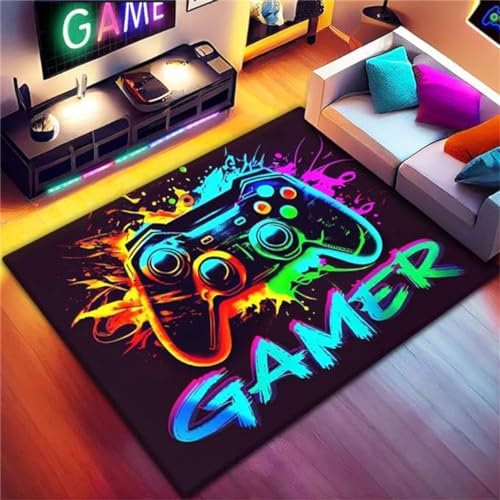 Gamer Area Rugs for Bedrooms Teenager Boys Girls Kids Anime Coloured Graffiti Gaming Gamer Pattern Sofa Bed Rugs Gaming Bedroom Accessories Decor Floor Indoor Carpets Rug Pads (Graffiti,80x120cm)