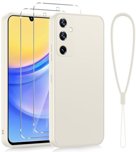 Viojrlra Coque pour Samsung Galaxy A15 4G/5G avec 2 Pièces Verre Tremp, Etui de Protection en TPU Silicone Mince Souple, Cover Antichoc Anti-Rayures pour Coque Samsung A15 Housse (Blanc
