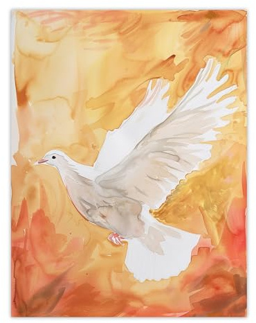 Artery8 White Peace Dove Warm Orange Red Watercolour Living Room Large Wall Art Poster Print Thick Paper 18X24 Inch