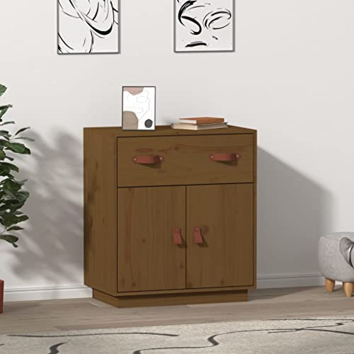 Higsose Buffet Esszimmer Konsolenschrank 65,5x40x75 cm mit 2 Fächern und 1 Schublade Mehrzweckschrank Lagerschrank Seitenschrank Beistellschrank Honigbraun Holz Sideboard Massivholz Kiefer