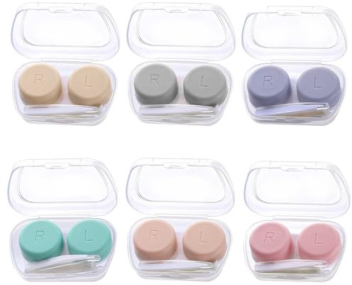 GZCXQ 6 Pack Contact Lens Cases, Portable Contact Lens Case, Contact Lens Case Left/Right Eyes Contact Lens Holder, Contact Lenses Case Box with Storage Box Tweezers Wearing Stick