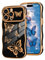 Urarssa for iPhone 14 Pro Max Case, Womens Girls Cute Butterfly Pattern Curly Wave Frame Case, Shockproof Raised Lens Protection Soft Silicone TPU Bumper Luxury Plating Glossy Phone Cover, Black