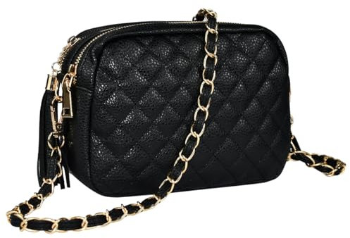 YBCCBY Damen Handy Umhängetasche Klein Handtasche Damen Crossbody Bag Schwarz Henkeltaschen Damentasche mit Kette Schultertasche Leder Trachtentasche Hängetasche mit Kartenfächer Abendtasche