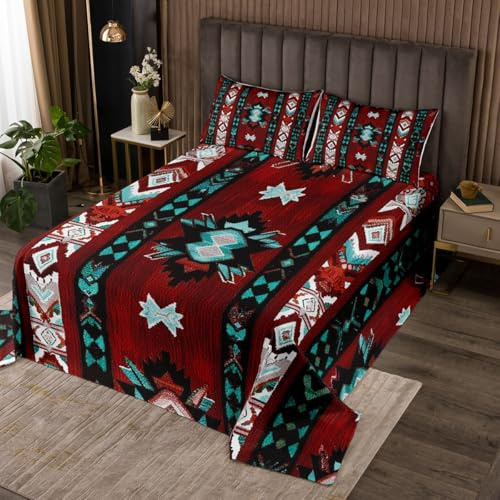 Loussiesd Rot Südwesten Tagesdecke 220x240cm Geometrisch Wohndecke Dekor Tribal Exotic Style Native American Indian Design Bettüberwurf Streifen Linie Wohndecke