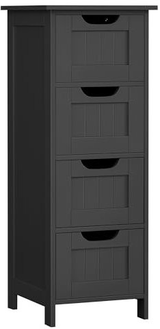 VASAGLE Badezimmerschrank, Badschrank, Beistellschrank mit 4 Schubladen, 30 x 30 x 82 cm, für Badezimmer, Wohnzimmer, Esszimmer, Küche, modern, tintenschwarz LHC040B01