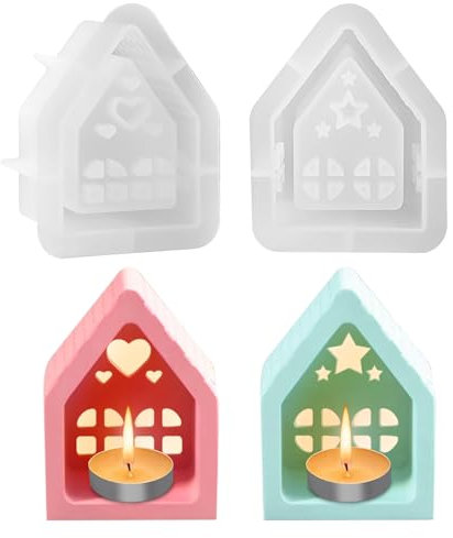 YARVPUV 2 Pièces Moules en Silicone Maisons de Moulage, Étoile et Cœur Moule pour Platre Maison Bougeoir de Pâques pour DIY, Savon Artisanal et Décoration