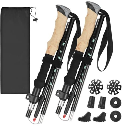 Gaethra Baton De Marche Pliable 110-130cm, Baton De Marche Nordique Muni de 4 Paires d’amortisseurs en Caoutchouc, Baton Trail Pliable pour Marche Nordique, Alpinisme, Ski, Trekking