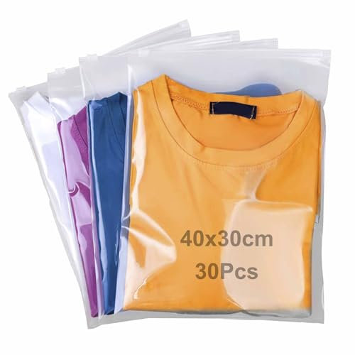 QISF 30 Stücke 30 x 40 cm Zip Beutel Groß Wiederverwendbar - Zipper Beutel Reisetasche Wasserdichte Transparent Zip Tüten Plastikbeutel Aufbewahrungsbeutel für Kleidung Unterwäsche Handtuch Schuhe