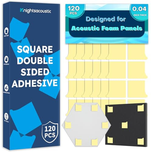 Knightsacoustic Double Sided Acoustic Foam Tape Heavy Duty Wall Panel Adhesive Pads Pad Mounting Adhesive Squares Double Sided Tape Square Wall Adhesive Hanging Adhesive Pack of 120