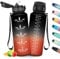 HoneyHolly Trinkflasche 1,5 L mit Strohhalm, Trinkflasche Kohlensäure Geeignet, Trinkflasche Sport mit Zeitmarkierungen, Auslaufsichere und BPA-frei, Wasserflasche Schwarz & Rot