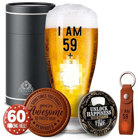 CROWNLY CRYSTAL® Copas Personalizadas 60 Años Regalos Originales Para Hombre Regalos Personalizados Copas De Cerveza Regalo Padre
