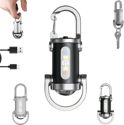 Lampe De Poche Porte-Clés Miniature Ultra-Lumineuse 1200lm Étanche Et Polyvalente, Torche Led Rechargeable 1200 Lumens Pour Urgence, Lampe De Travail De Poche Portable Pour L’Extérieur (Argent)