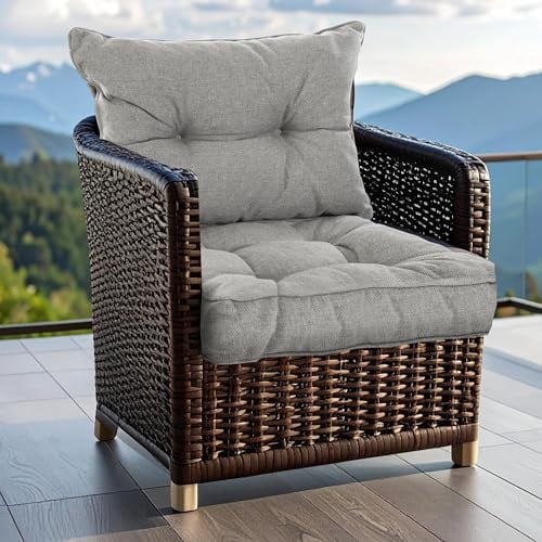 SLIPIO Outdoor Kissen für Gartenmöbel | Wetterfest Sitzkissen 70x70 cm & Rückenkissen 70x40 cm Polster Set für Gartenstühle | Hoch FÜLLPRO+ Füllung | Lounge Auflagen Stuhl, Gartenbank | Grau