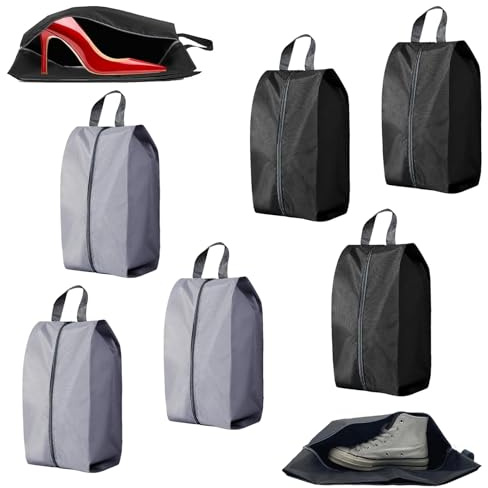 6 Pièces Chaussures Portable Imperméable avec Fermeture éclair | Sac à Chaussures Voyage Housses Sacs de Rangement Anti-Poussière pour Accessoires de Voyage(Noir,Gris)