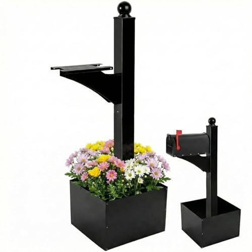Colingmill Iron Mailbox Posts for Outside Black Ground Mounting Post 56 Inch Tall Heavy Duty Architectural Stand for Use with Mailbox (Not Include Email)