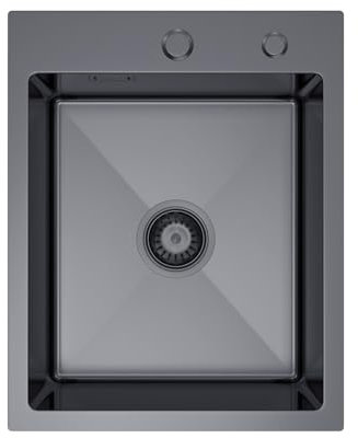 Melanstar Fregadero de acero inoxidable, 40 x 50 cm Fregaderos de un seno 1 lavabo, incluye sifón y orificio para grifo,Negro Kitchen Sink