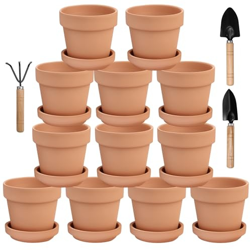 Hoypeyfiy 12 Stück Mini Terrakotta Topf 8 x 8 cm Blumentöpfe, Tontöpfe mit Untersetzer und Abflussloch, Für Botanical Crafts Hochzeitsgeschenke
