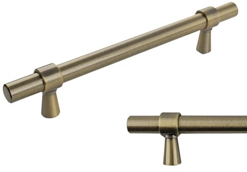 keypak 10 Pack Antique Brass Smooth Kitchen Cupboard Handles 128mm | 182mm Bar, Aluminium T-Bar Pulls for Cabinet, Wardrobe Doors, Chest of Drawers