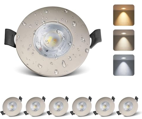 mega lumen 6er LED Einbauleuchten 5W 3CCT IP44, LED Spots 230V, Nickel | LED Modul Deckenspots, 520 lm, 3000 K / 4000 K / 6000 K, für Küche Wohnzimmer Flur, ohne Trafo, Ø 68–74 mm, CRI 90+