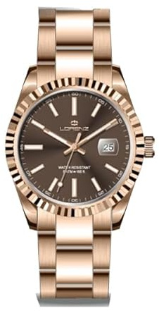 Lorenz Ginevra 28187FF - Orologio elegante da uomo - Orologio al quarzo con cassa e cinturino in acciaio laminato oro rosa