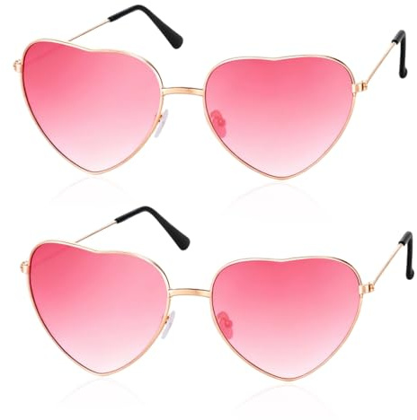 FangBoJie 2 Pack Herz Sonnenbrille, Retro Herz Sonnenbrille Rosa, Festival Sonnenbrilles, Herzbrille Rosa, Hippie Gläser Kostüm Brille, 60er 70er 80er 90er Retro Hippie Brille für Valentinstag Party
