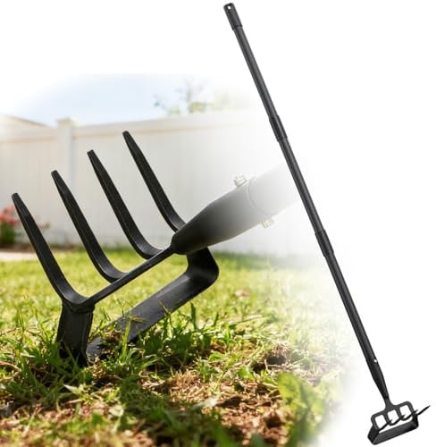 Zappa da giardino 2 in 1 resistente zappa e coltivatore per diserbo, manico lungo, supporto leggero push-pull Hula zappe rastrello per aerazione, coltivazione, scavo (120 cm)